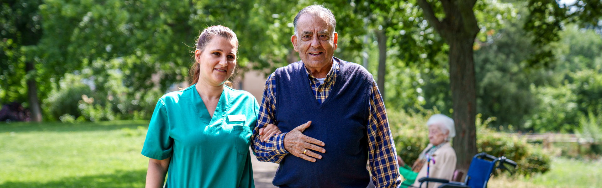 caregiver and senior smiling