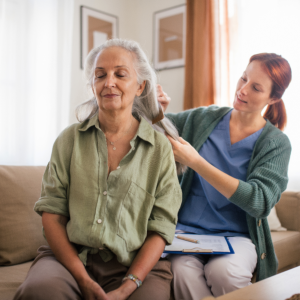 caregiver assisting senior