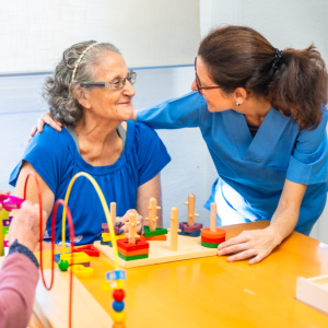 caregiver checking senior