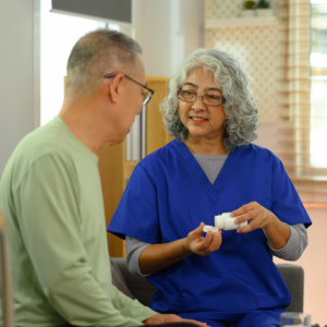 caregiver reminding senior