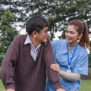 caregiver assisting senior