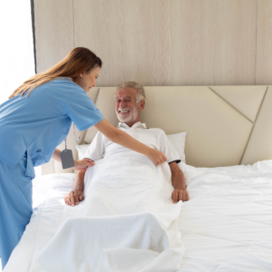 caregiver assisting senior