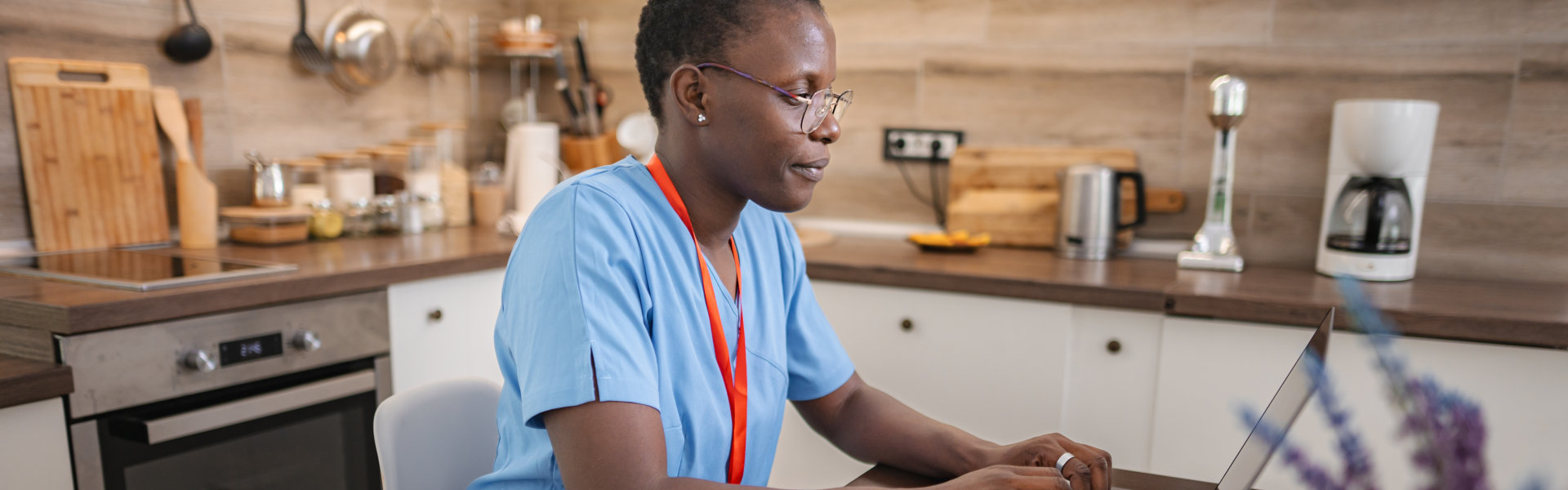 caregiver using laptop