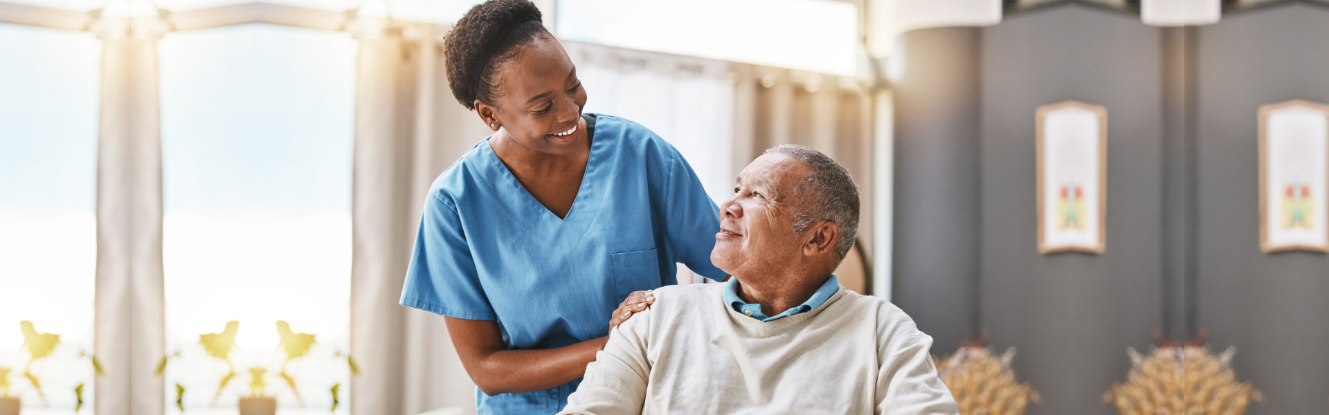 support and wheelchair with nurse and old man
